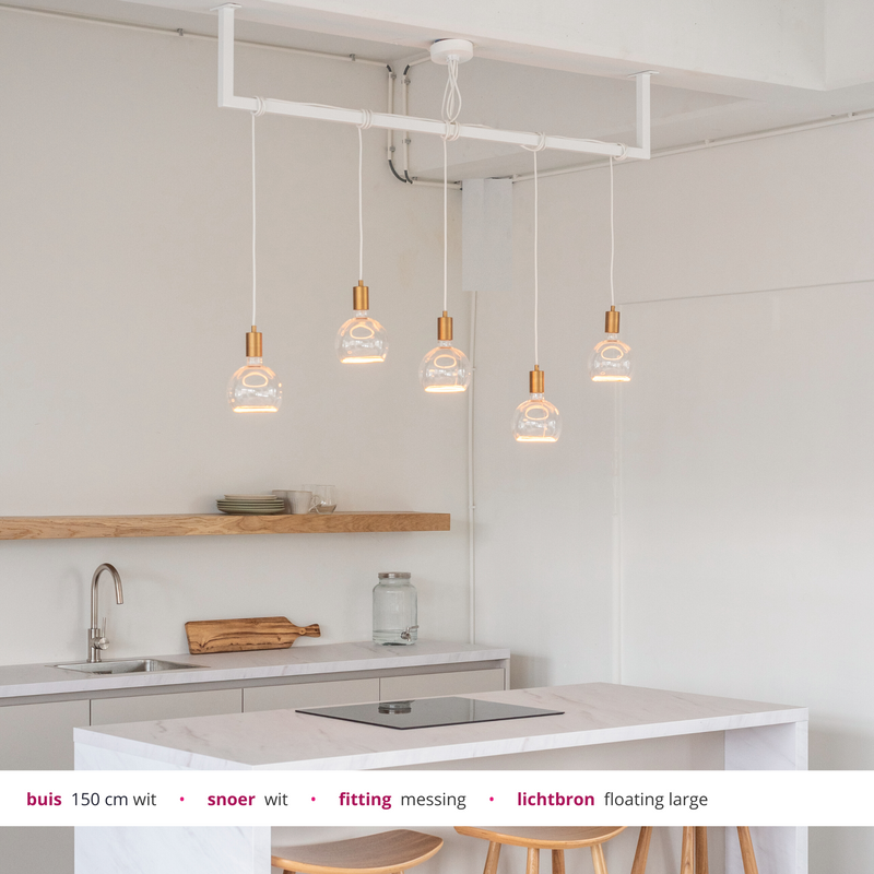Design hanglamp keukeneiland brede hanglamp keuken met buis wit en goud