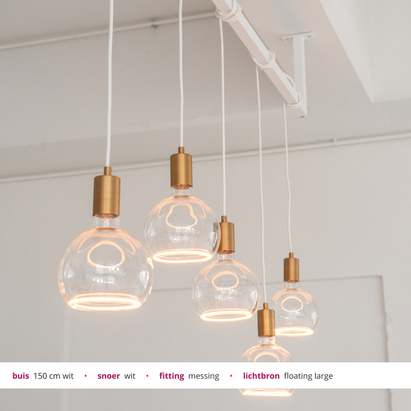Design hanglamp keukeneiland brede hanglamp keuken met buis wit en goud floating lampen