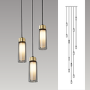 Videlamp hoog plafond 9 pendels op maat geborsteld messing smoke